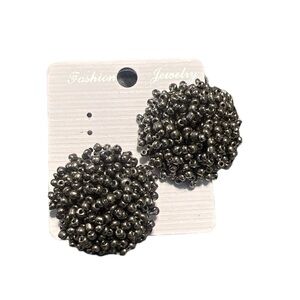 BEADED stud earrings. Gray metallic color. NWT.